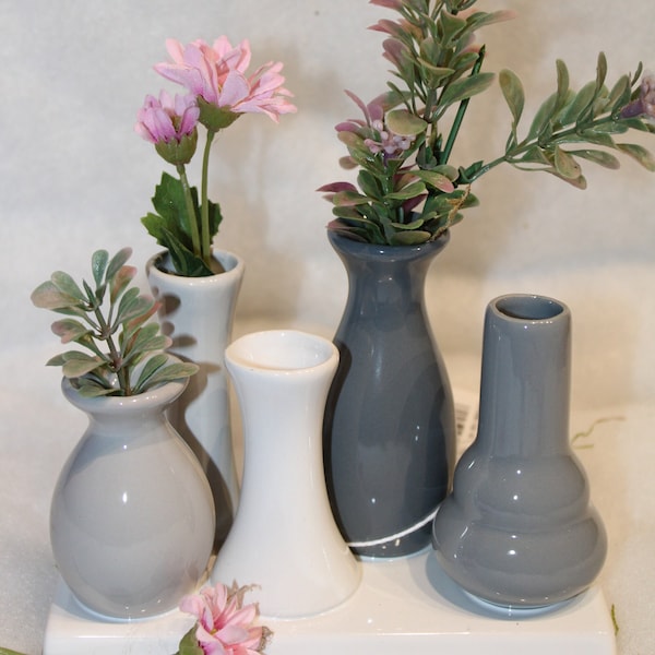 Mini vases Gray on a base, ceramic, glazed, length 14.5 cm, width 7 cm, height up to 10.5 cm