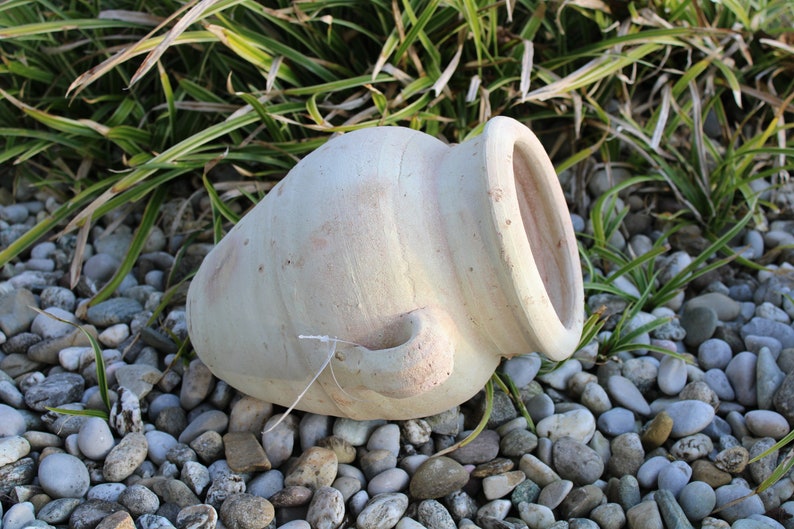 Lying amphora made of white terracotta, length 24 cm, amphora for the rock garden image 1