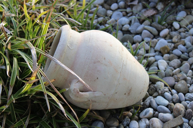 Lying amphora made of white terracotta, length 24 cm, amphora for the rock garden image 2