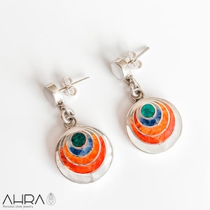 950 silver earrings, pachamama with natural stone inlays