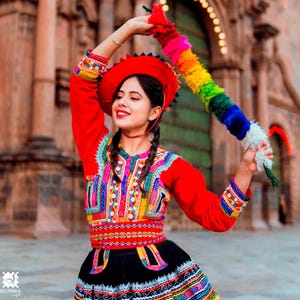 peru dress Handmade Peruvian Dance Costume: Embroidered 'valicha' Dress, Cusco Button tie back waistSleevelessMatch Mommy in coordinating styles Quechua women, traditional dress, Cusco,