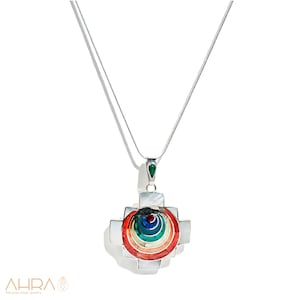 Chakana 950 Silver Pendant, Pendant Spiral Inlay, Pendant Unisex Spiritual, Pendant Peruvian, Pendant Handmade