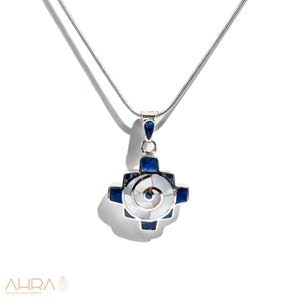 Chakana 950 Silver Pendant, Pendant Spiral Inlay, Pendant Unisex Spiritual, Pendant Peruvian, Pendant Handmade