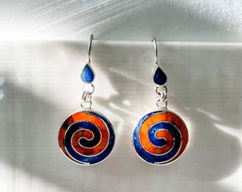 Sterling Silver Pachamama Earrings: Lapis and Coral Peruvian Jewelry