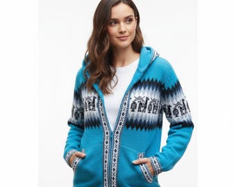Handmade Alpaca Wool Hooded Sweater, Andean Design Knitwear