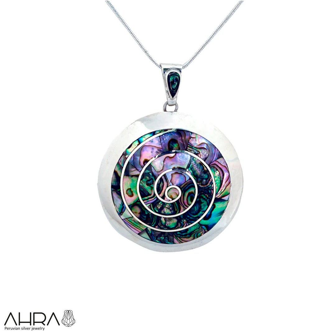 Peruvian Spiral Necklace Shell Inlay - Sterling Silver - Etsy