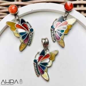 950 Silver Butterfly Earrings from Peru | Dangle earrings | Jewelry inlaid with Peruvian stones | Handmade 950 silver | Peruvian Jewelry
