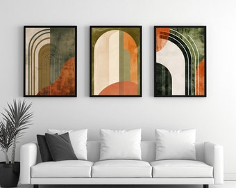 Boho Set of 3 Prints|Abstract Geometric Boho Wall Art |Terracotta Tones |Elegant Digital Illustrations|Minimalist