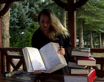 Duża skórzana księga cieni, celtycki grimoire, ręcznie robiony dziennik (11x8)