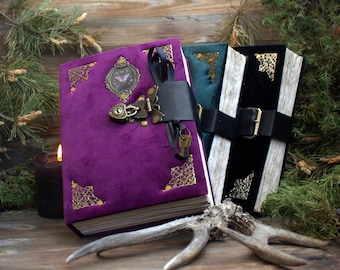 Handmade book of shadows journal, handmade journal velvet, grimoire journal, antique journal book, victorian grimoire, velvet diary handmade