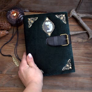 Handmade Velvet Grimoire Journal, Antique Style Book of Shadows