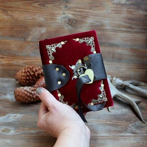 Handmade Velvet Grimoire Notebook, Mini Lock Diary, Victorian Journal