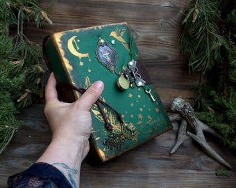 Handmade Leather Grimoire Journal, Deckle Edge Book of Shadows, Witchcraft Sketchbook