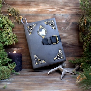 Handmade Leather Grimoire, Antique Brass Lock Diary, Practical Magic Journal