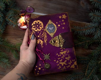 Leather Grimoire Journal with Lock: Handmade Witchcraft Book of Shadows