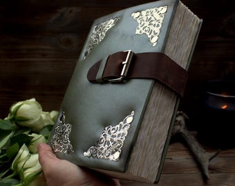 Grimorio in pelle verde, Libro delle ombre con serratura, Diario degli incantesimi da 400 pagine