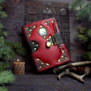 Handwritten Leather Grimoire: Coffee Scented Witch Journal with Bookmarks