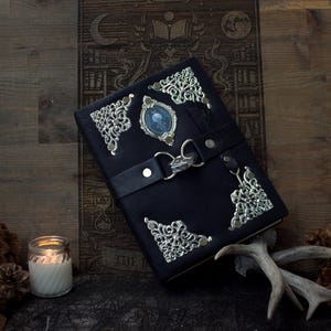 Handmade Leather Grimoire with Lock, Vintage Spell Journal, Witchcraft Notebook, Occult Magic Book