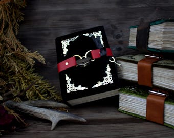 Handmade Velvet Grimoire Journal with Lock, Aged Pages