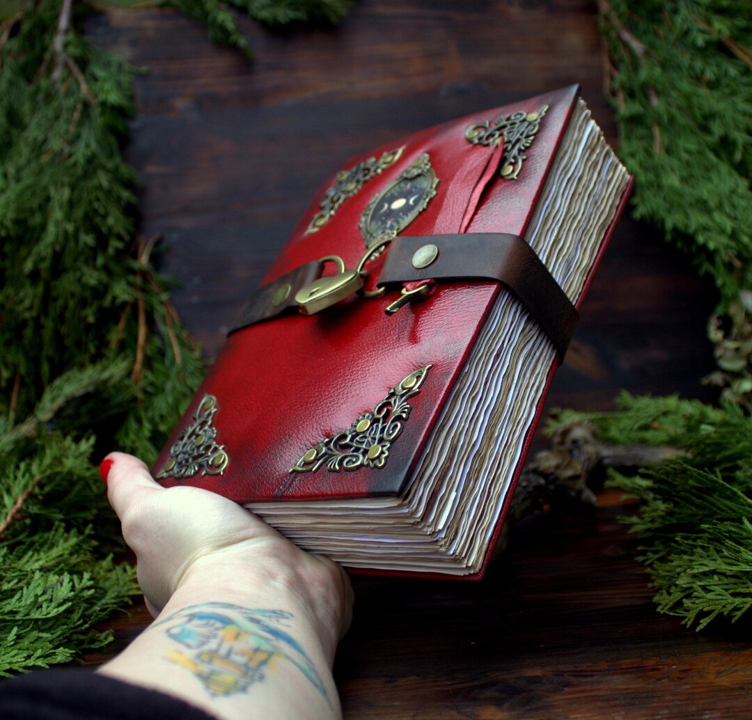 Red Leather Gothic Blank Spell Book With Lock and Key, Unusual Leather ...