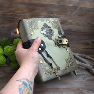 Locking Leather Grimoire Journal, Vintage Book of Shadows