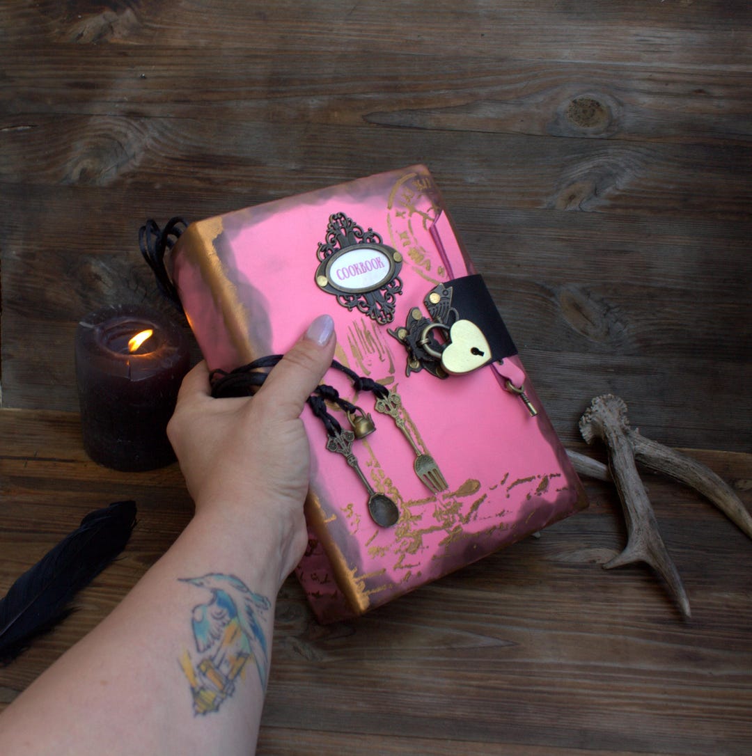 Handmade Leather Witch Cookbook – Pink Grimoire Recipe Journal With ...