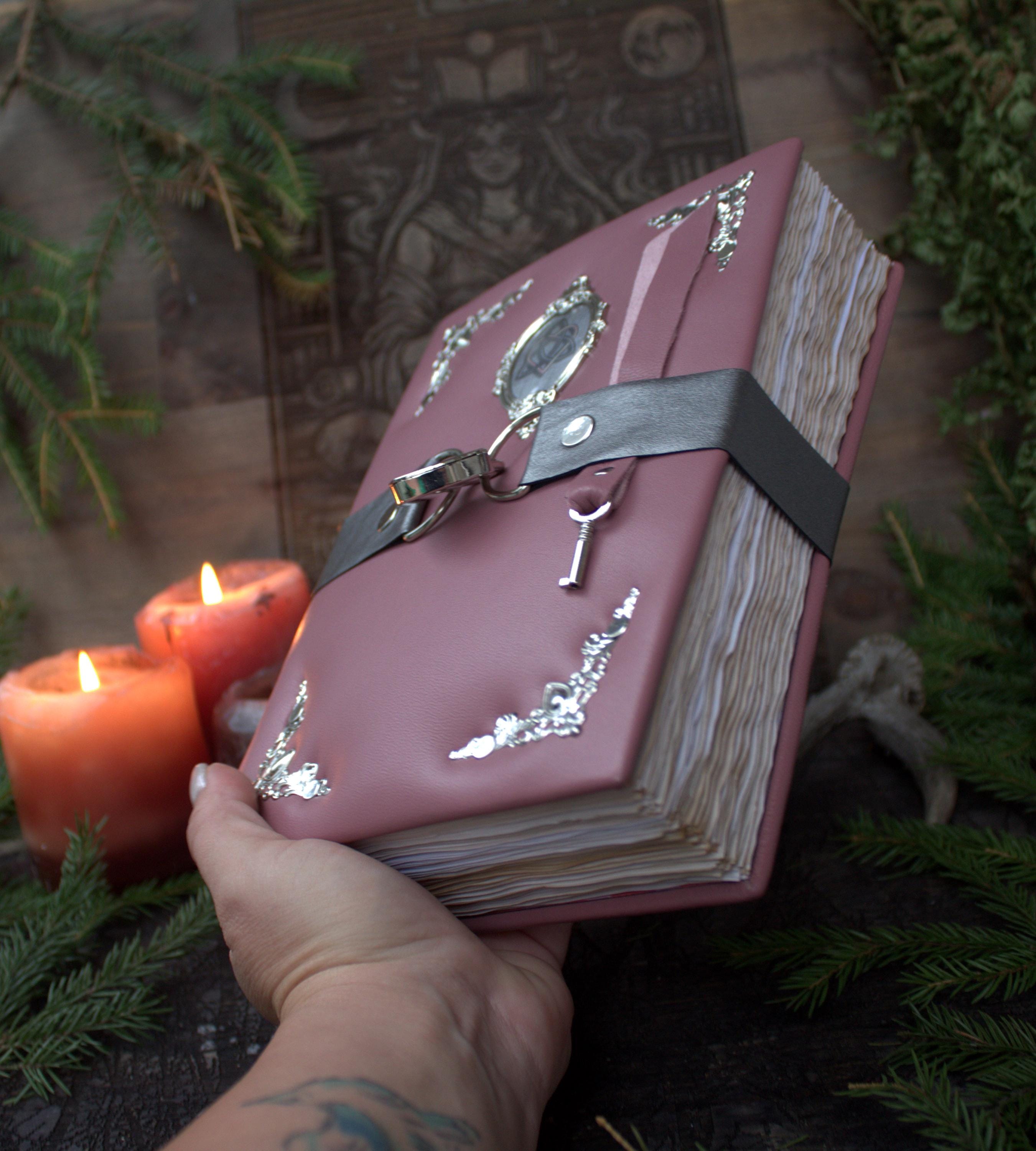 Pink Leather Locking Grimoire, Witchcraft Spell Book, Book of