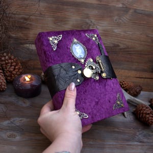 Velvet Grimoire with Lock, A5 Witchcraft Book of Shadows, Gothic Journal