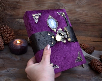 Velvet Grimoire with Lock, A5 Witchcraft Book of Shadows, Gothic Journal