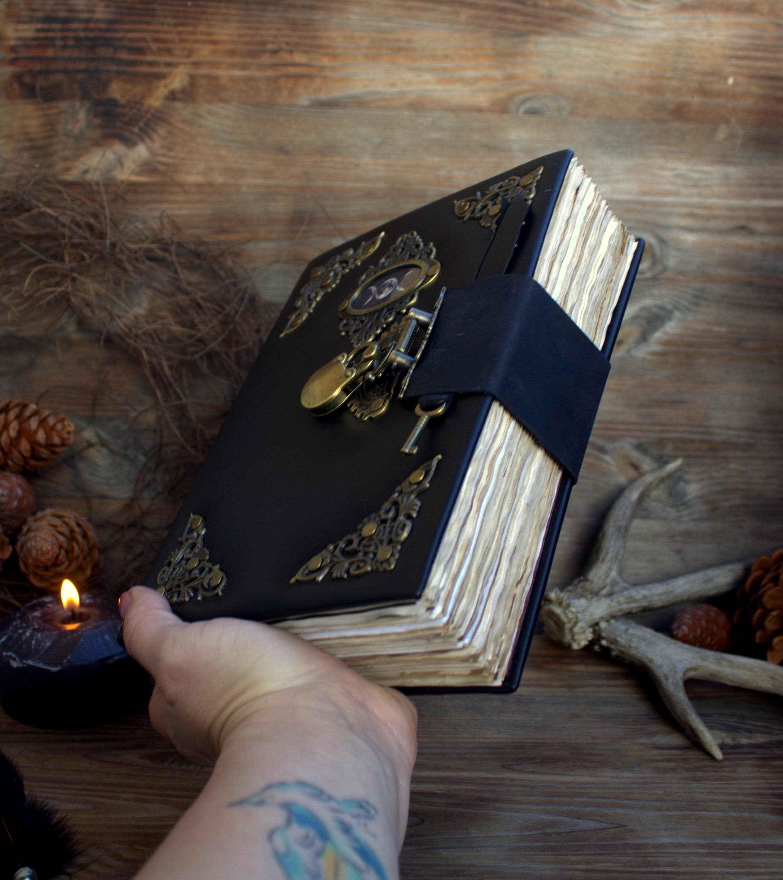 Handwritten Leather Grimoire: Vintage Witchcraft Journal, Book of
