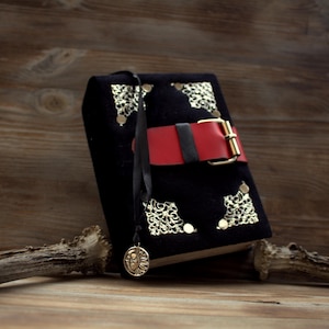 Handmade Velvet Grimoire Journal, Mini Lock Diary, Aged Pages
