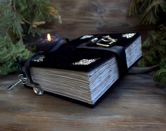 Black Velvet Grimoire Gothic Journal 400 Pages, Book of Shadows A5, Witchcraft Spell Book, Leather Strap Closure journal, Wicca Spellbook