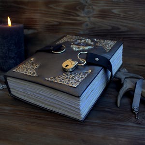 Vintage witchy practical magic tarot witchy blank journal, big spiritual books, fantasy leather journal, book of shadows spells rituals