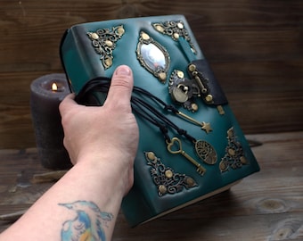 Leather Grimoire Journal, Antique Witchcraft Book of Shadows, Blank Pages