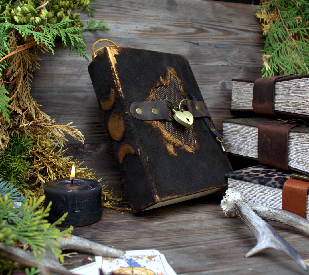 Black suede medieval journal Leather vintage grimoire