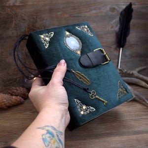 Handmade Velvet Grimoire Journal, Antique Style Book of Shadows