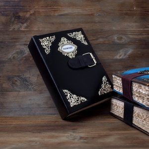Handmade Black Leather Grimoire Journal, Witchcraft Book of Shadows