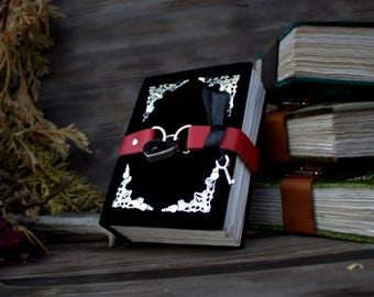 Handmade Gothic Velvet Grimoire, Dark Ritual Journal with Lock