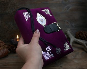 Grimoire en velours violet fait main, carnet de notes ancien