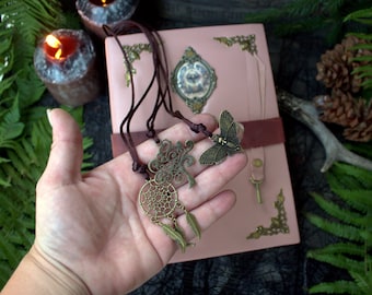 Pink Leather Grimoire, Moon Magic Journal, Book of Shadows