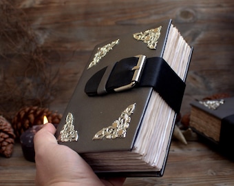 Handgefertigtes Grimoire Lederbuch, Antikes Zauberbuch, Hexentagebuch