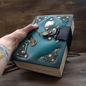 Antique Leather Grimoire Journal, Witchcraft Book of Shadows, Blank Aged Pages
