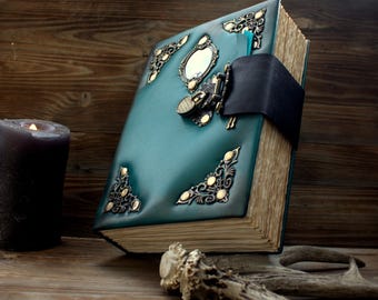 Fantasy Antique book of shadows, vintage witchy leather journal, practical magic tarot journal, witchy blank journal, big spiritual books