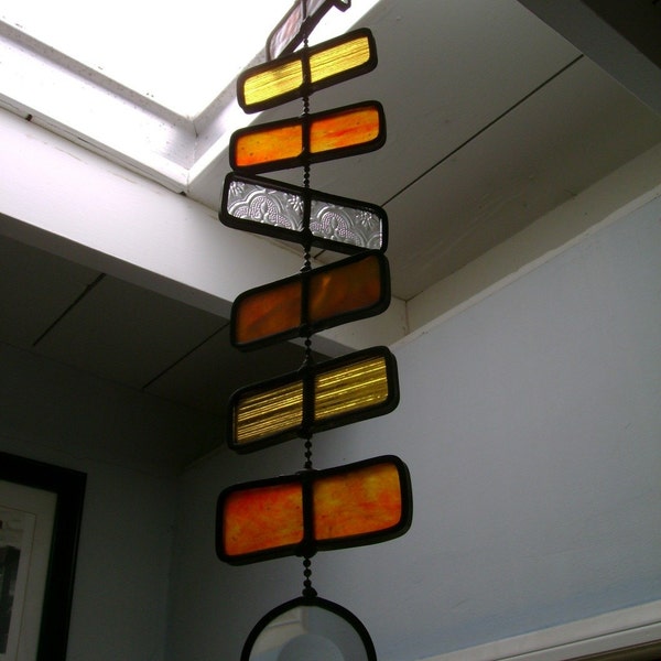 yellow abstract moving leaded glass suncatcher