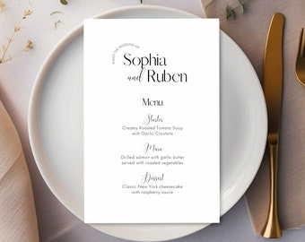 Wedding Menu Template, Printable Menu Card, A5, Wedding Menu Printable, Place card, Instant Download, Edit with CANVA