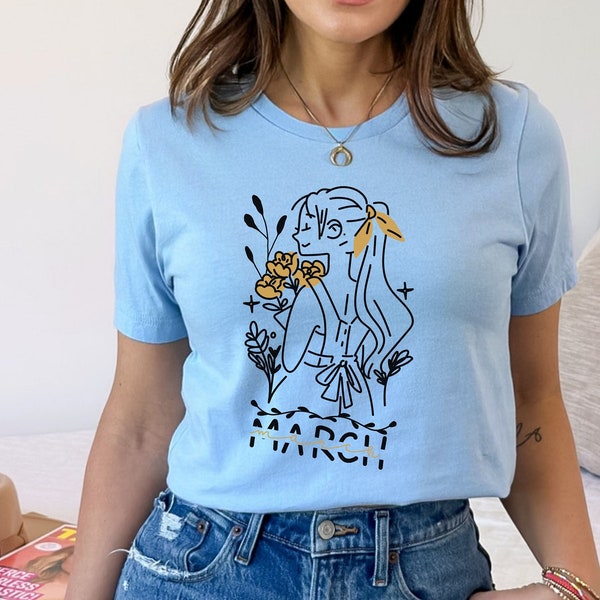 March Aesthetic Women TShirt, Aesthetic Girl Flower Shirt, Spring Tee, Birthday Gift for Her, March Born TShirt, Floral Shirt, Flower Shirt