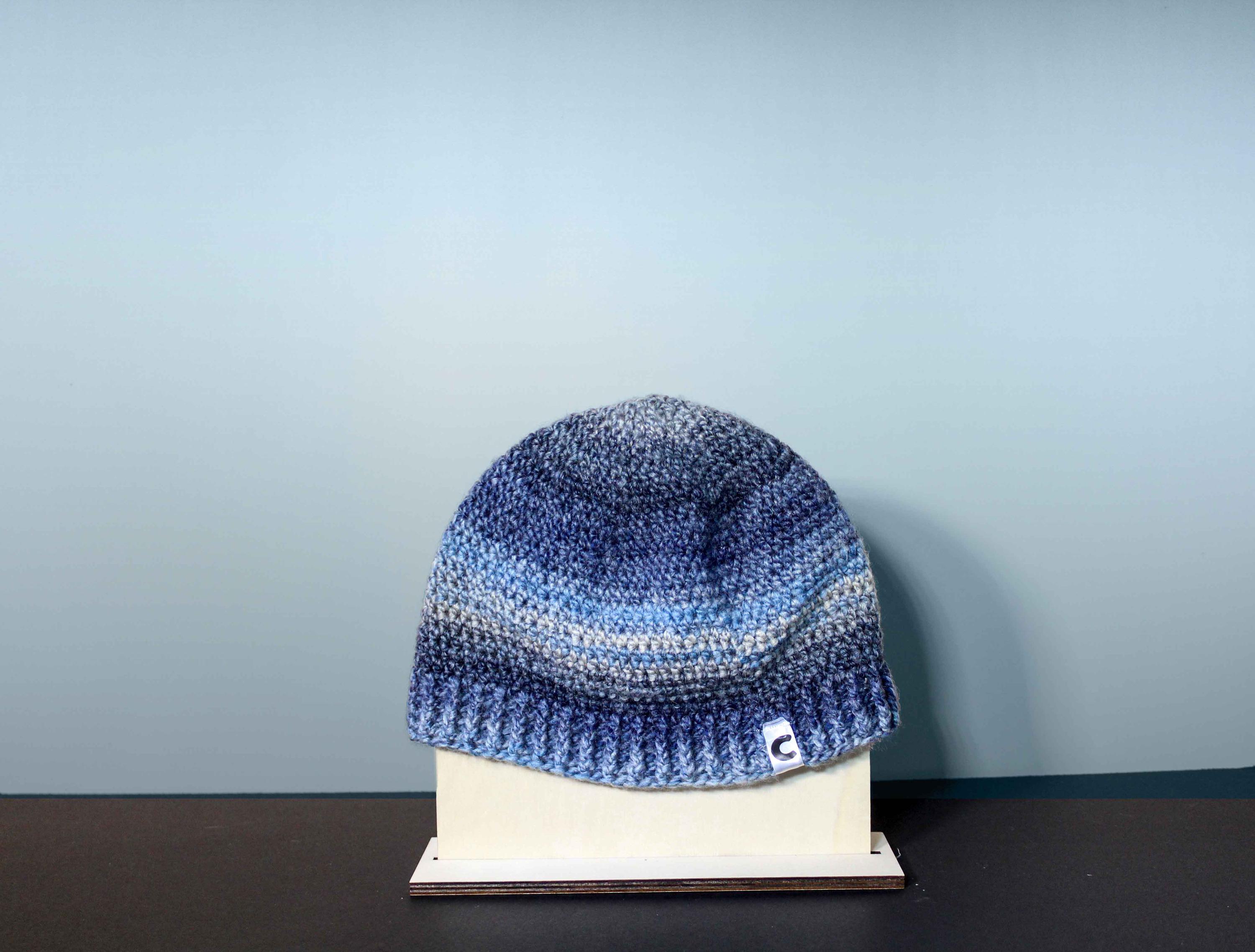 Handmade Knit Hat Blue Teal Ocean Swirl Design Warm Winter Cap Wool Blend Hand knit beach hat with sea creature design main image 4
