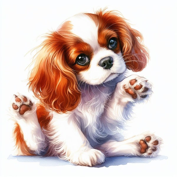 Clipart Cavalier King Charles Spaniel, 10 images JPG de haute qualité. USAGE COMMERCIAL. Créations en papier, fabrication de cartes. Image clipart chien, animal