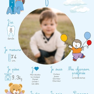 Personalized birthday or baptism poster Tchoupi 1st year party image 3