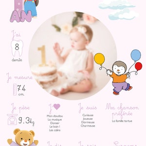 Personalized birthday or baptism poster Tchoupi 1st year party image 4